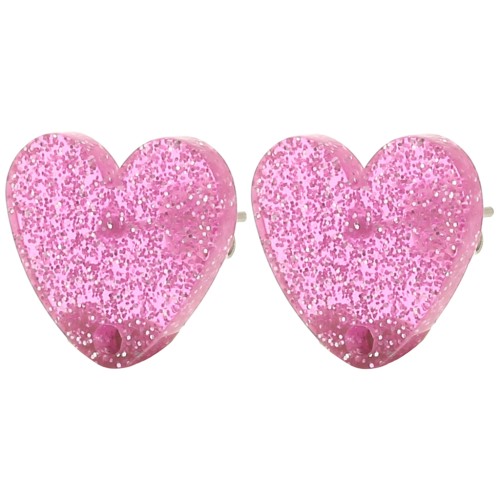 Orecchini cuore in acrilico 14x15,5 mm - Glitter rosa x2