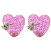Orecchini cuore in acrilico 14x15,5 mm - Glitter rosa x2