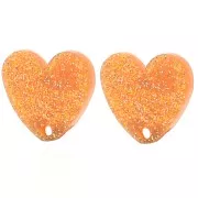 Orecchini cuore in acrilico 14x15,5 mm - Glitter arancione x2