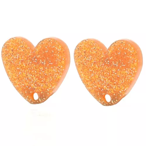 Orecchini cuore in acrilico 14x15,5 mm - Glitter arancione x2