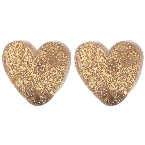 Orecchini cuore in acrilico 14x15,5 mm - Bronzo glitterato x2