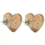 Orecchini cuore in acrilico 14x15,5 mm - Bronzo glitterato x2