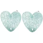 Orecchini cuore in acrilico 14x15,5 mm - Glitter blu smerigliato x2