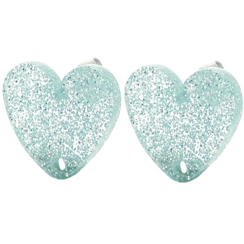 Orecchini cuore in acrilico 14x15,5 mm - Glitter blu smerigliato x2