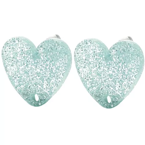 Orecchini cuore in acrilico 14x15,5 mm - Glitter blu smerigliato x2