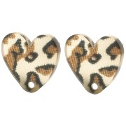 Orecchini cuore in acrilico 14x15,5 mm - Marrone ghepardo - Nero x2