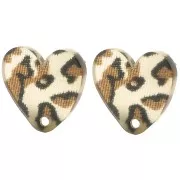 Orecchini cuore in acrilico 14x15,5 mm - Marrone ghepardo - Nero x2