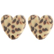 Orecchini a cuore in acetato 14x15,5 mm - Marrone screziato - Crema x2