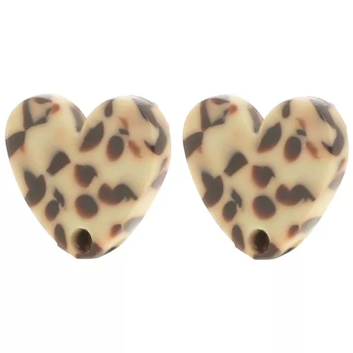 Orecchini a cuore in acetato 14x15,5 mm - Marrone screziato - Crema x2