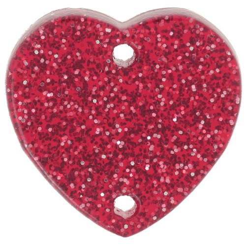 Distanziatore a cuore in acrilico 15x16,5 mm - Rosso glitter x1