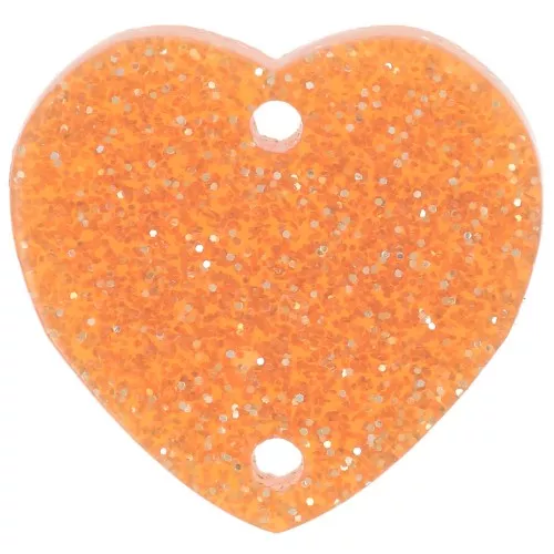 Distanziatore a cuore in acrilico 15x16,5 mm - Arancione glitterato x1