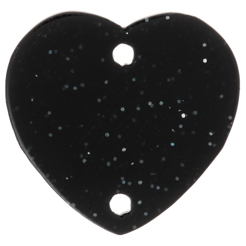 Distanziatore a cuore in acrilico 15x16,5 mm - Nero glitter x1