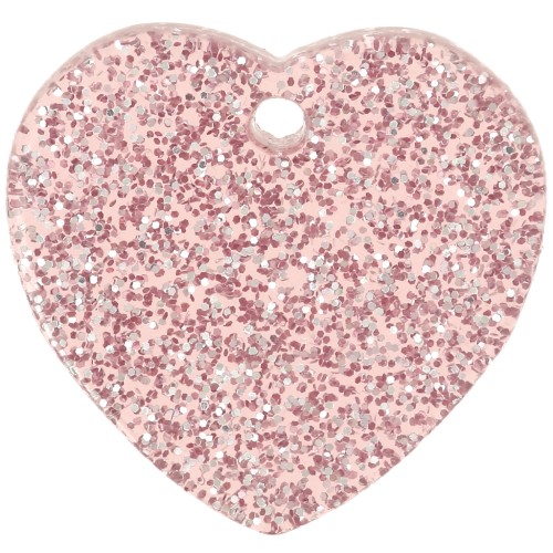 Zecchino a cuore in acrilico 15x16,5 mm - Glitter rosa antico x1