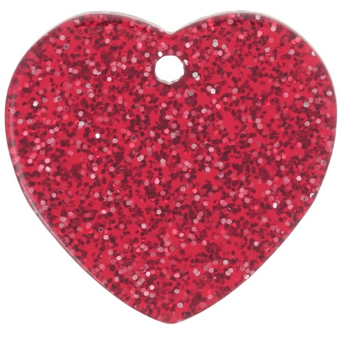 Zecchino a cuore in acrilico 15x16,5 mm - Rosso glitterato x1