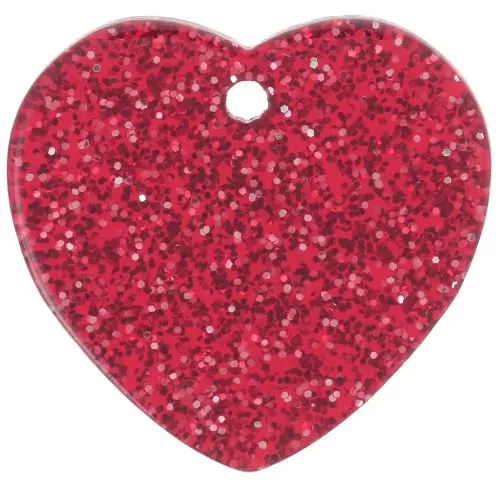 Zecchino a cuore in acrilico 15x16,5 mm - Rosso glitterato x1