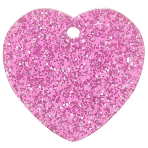 Zecchino a cuore in acrilico 15x16,5 mm - Rosa glitter x1