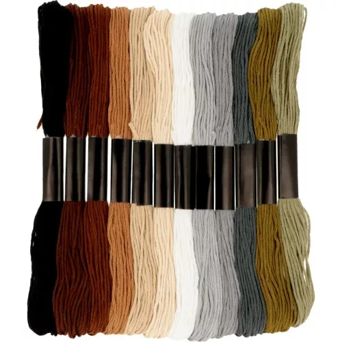 Assortimento di 12 matassine per braccialetto brasiliano e ricamo - Natura