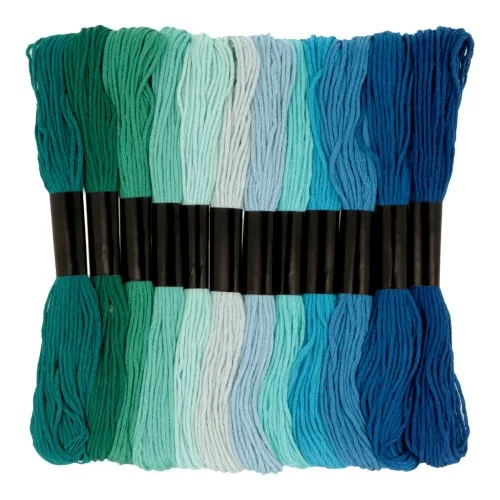 Assortimento di 12 matassine per braccialetti brasiliani e ricamo - Turchese
