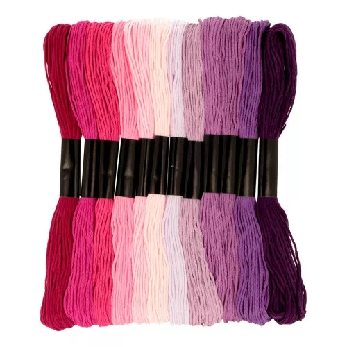 Assortimento di 12 matassine per braccialetti brasiliani e ricamo - Mauves