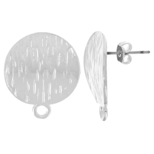 Orecchini perno tondi striati 19 mm - Placcatura fine in argento x2