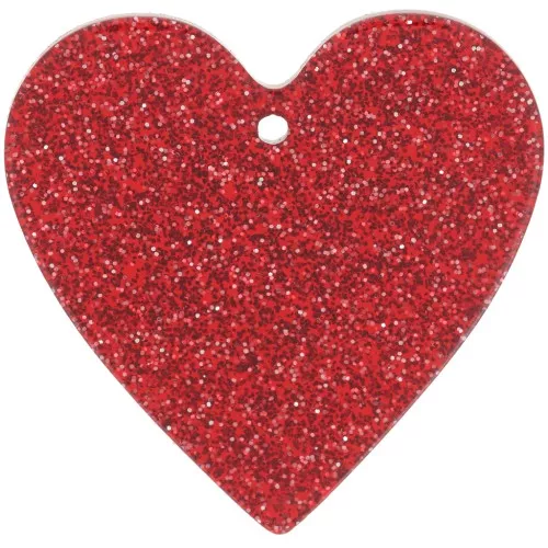 Pendente a cuore in acrilico 31x32 mm - Rosso glitter x1