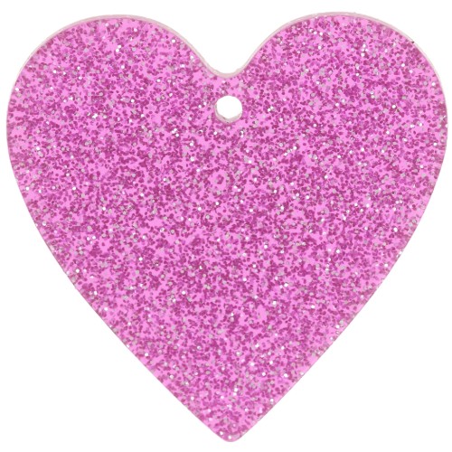 Pendente a cuore in acrilico 31x32 mm - Glitter rosa x1