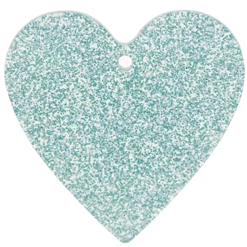 Pendente a cuore in acrilico 31x32 mm - Glitter blu smerigliato x1