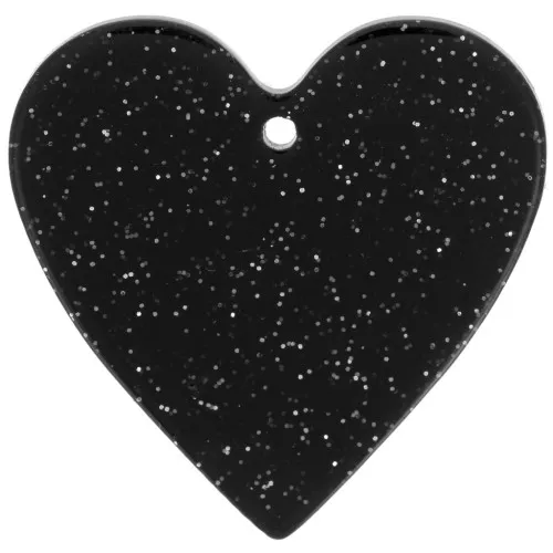 Pendente a cuore in acrilico 31x32 mm - Glitter nero x1