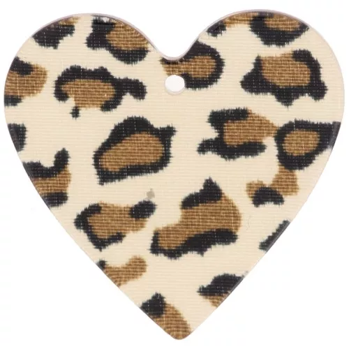 Pendente a cuore in acrilico 31x32 mm - Marrone ghepardo - Nero x1