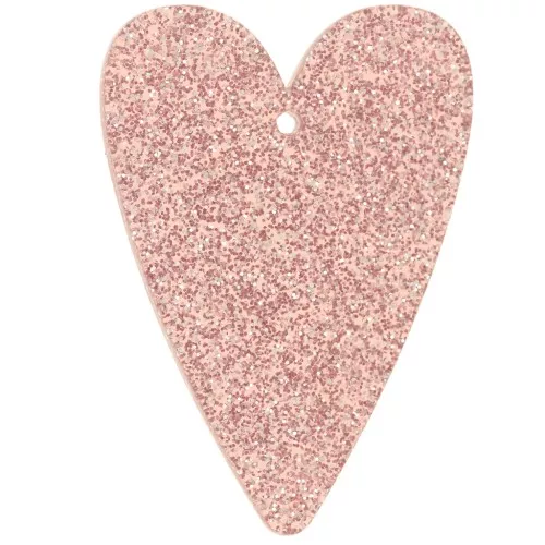 Pendente a cuore in acrilico 34x24 mm - Glitter rosa antico x1