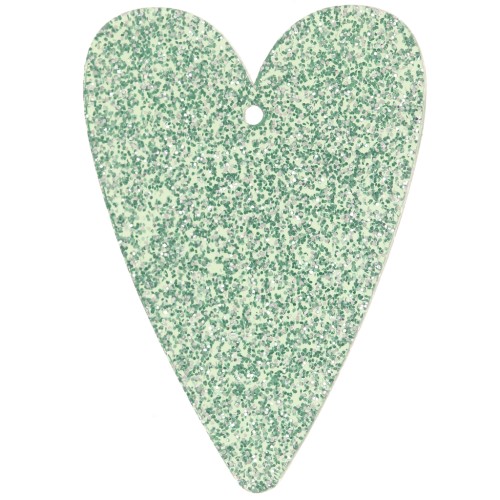 Pendentif coeur 34x24 mm en acrylique - Pailleté vert mousse x1