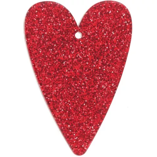 Pendente a cuore in acrilico 34x24 mm - Rosso glitter x1