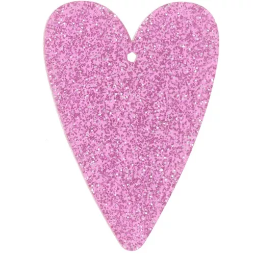 Pendente a cuore in acrilico 34x24 mm - Glitter rosa x1