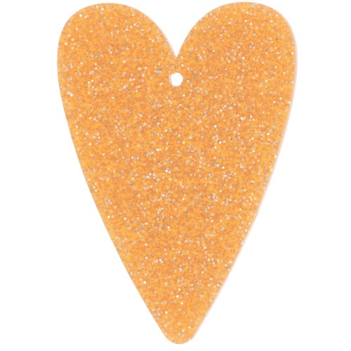 Pendente a cuore in acrilico 34x24 mm - Glitter arancione x1