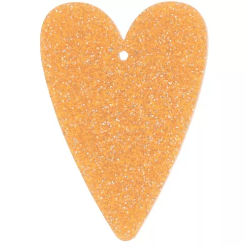 Pendente a cuore in acrilico 34x24 mm - Glitter arancione x1