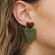 Pendente a cuore in acrilico 34x24 mm - Glitter arancione x1