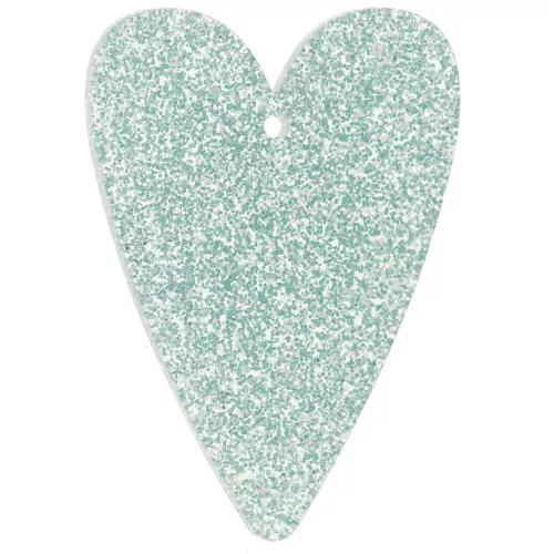 Pendente a cuore in acrilico 34x24 mm - Glitter blu smerigliato x1