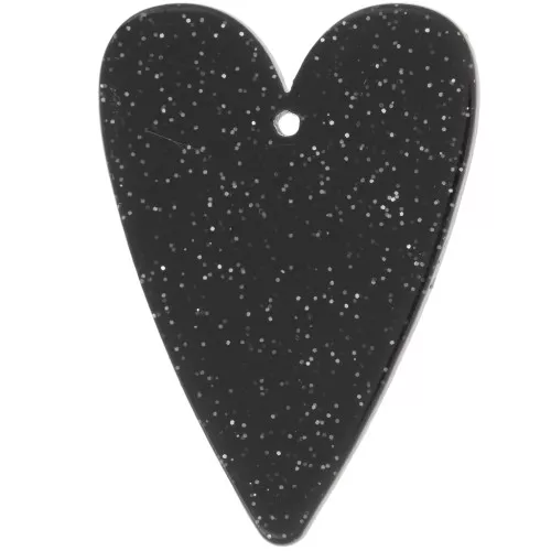 Pendente a cuore in acrilico 34x24 mm - Glitter nero x1