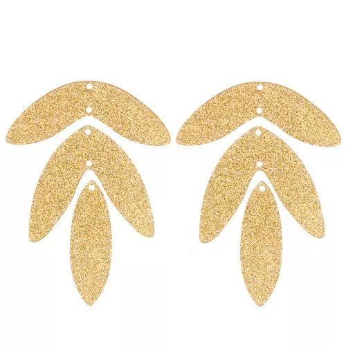 Set di 6 pendenti a forma di foglia in acrilico 62x45 mm da montare - Dorato glitterato