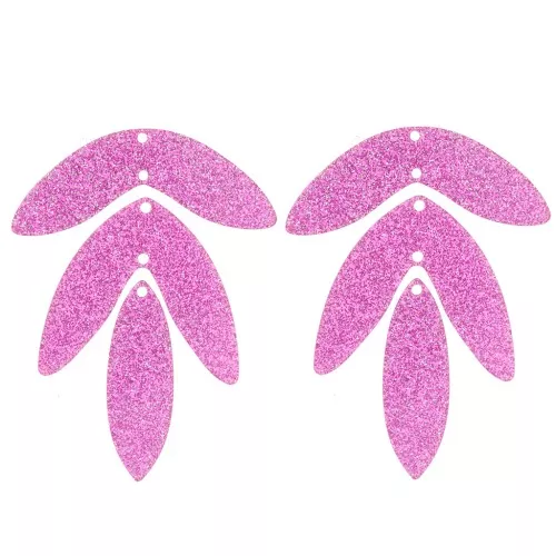 Set di 6 pendenti a forma di foglia in acrilico 62x45 mm da montare - Glitter rosa