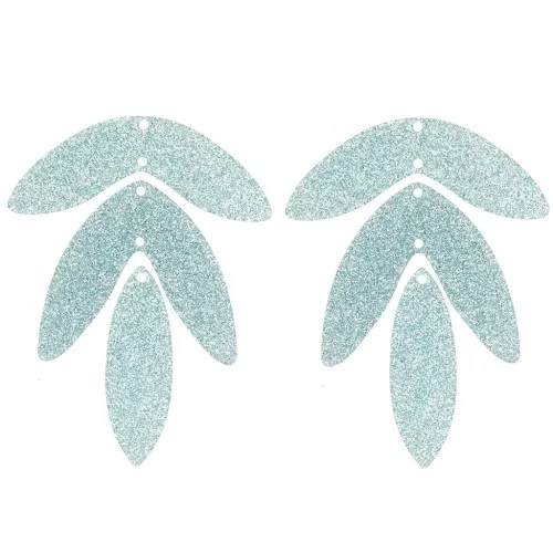 Set di 6 pendenti a forma di foglia in acrilico 62x45 mm da montare - Glitter blu smerigliato