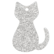Pendente gatto in acrilico 21x15 mm - Argento glitter x1|raw }}