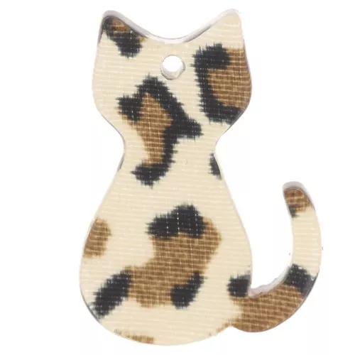 Pendente a forma di gatto in acrilico 21x15 mm - Marrone ghepardo - Nero x1