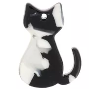 Bianco - Pendente gatto in acrilico 21x15 mm - Tartaruga - Nero - Bianco perlato x1 Pendente gatto in acrilico 21x15 mm - Tartaruga - Nero - Bianco perlato x1