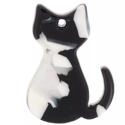 Pendente gatto in acrilico 21x15 mm - Tartaruga - Nero - Bianco perlato x1