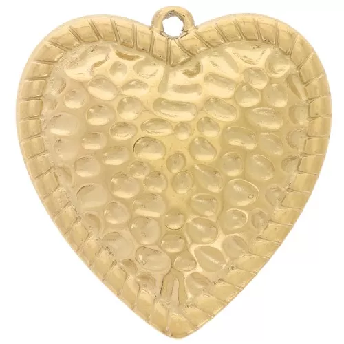 Pendenti a forma di cuore martellato 28x26 mm - Acciaio inossidabile 304L Dorato x2