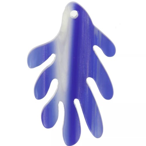 Pendente di corallo 30x18 mm in acetato - A righe - Blu scuro - Bianco perlato x1