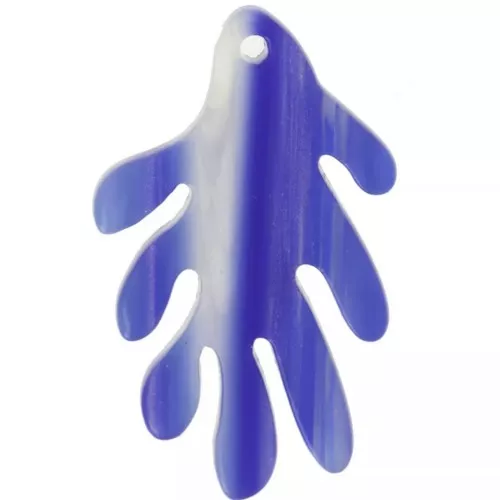 Pendente di corallo 30x18 mm in acetato - A righe - Blu scuro - Bianco perlato x1