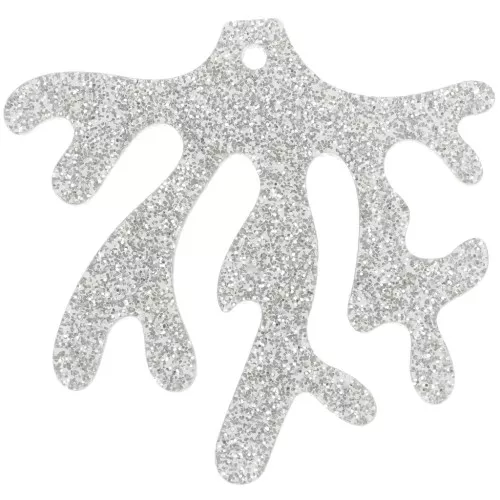 Pendente in acrilico corallo 36,5x39 mm - Argento glitterato x1