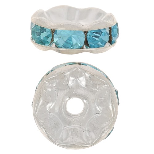 Rondelle Strass mm. 6 argentato/Aquamarine x4